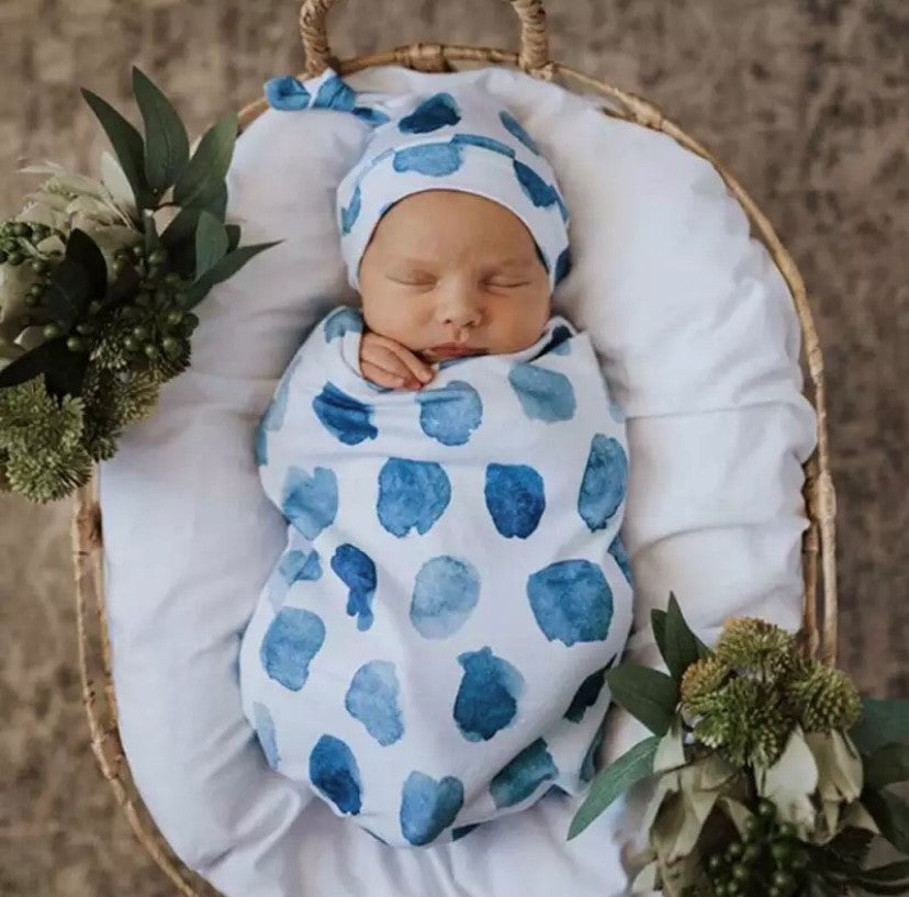 Blissful Blue Swaddle and Beanie Set