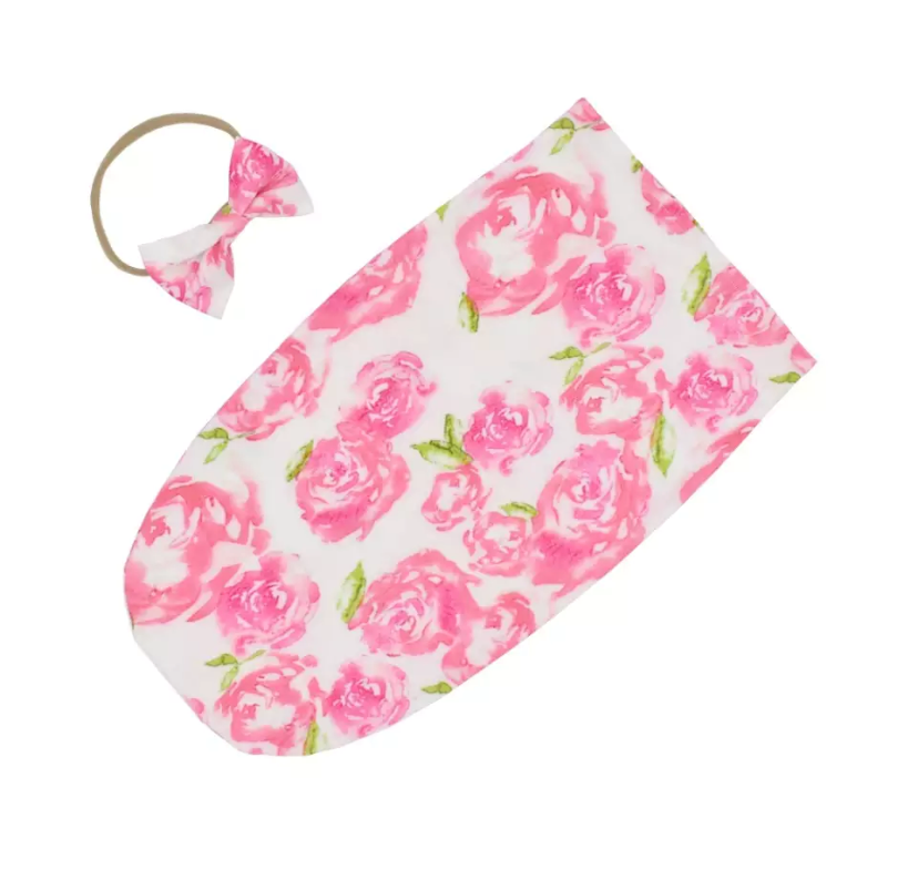 Spring Rose Swaddle and headband set