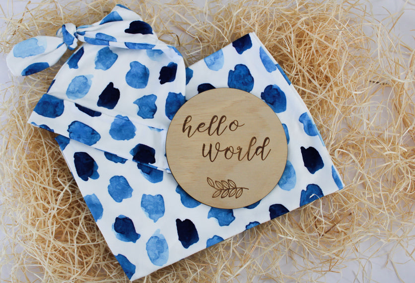 Blissful Blue Swaddle and Beanie Set