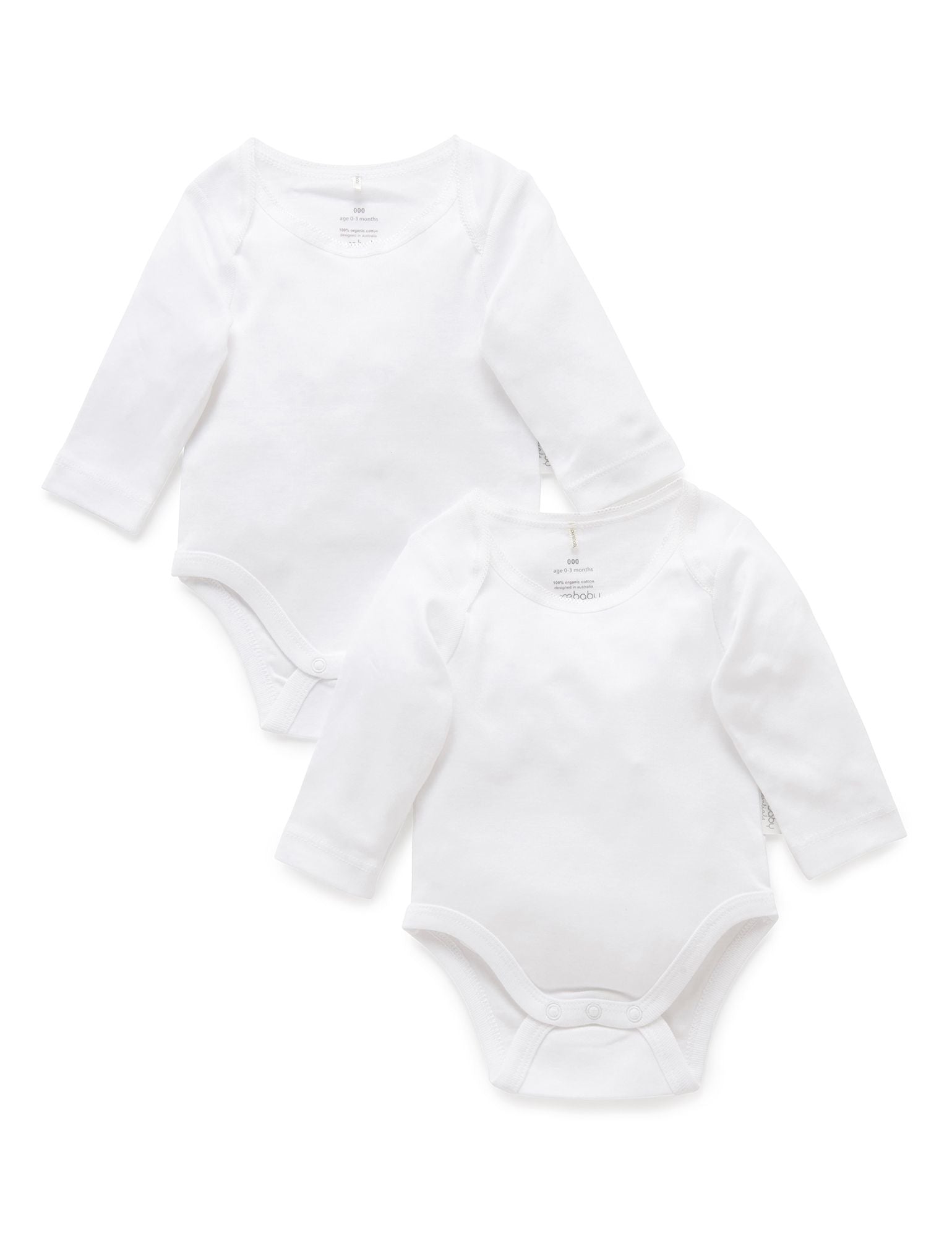 Easy Neck Long Sleeve Bodysuit Pack – White